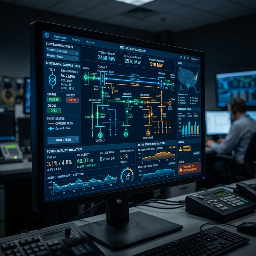 SCADA electrical grid monitoring dashboard